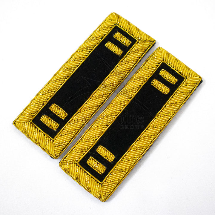 Civil War US Officer Shoulder Boards Captain (Two Gold Bar) Staff Black – Gold Bullion Embroidered-1