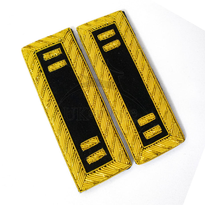 Civil War US Officer Shoulder Boards Captain (Two Gold Bar) Staff Black – Gold Bullion Embroidered-2