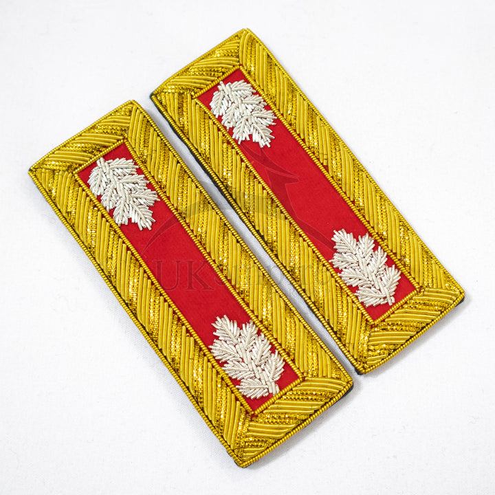 Civil War US Officer Shoulder Boards Lieutenant Colonel (Silver Oak Leaf) Artillery Red – Gold Bullion Embroidered-1