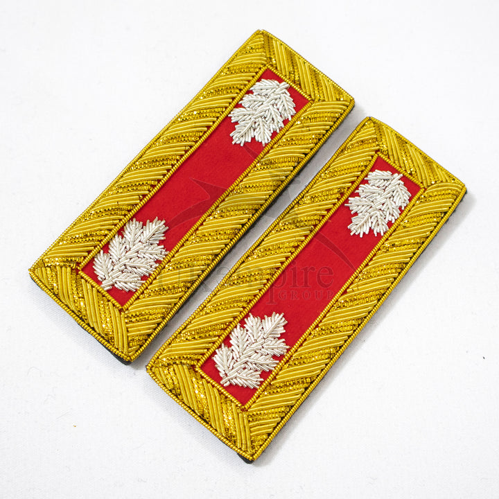 Civil War US Officer Shoulder Boards Lieutenant Colonel (Silver Oak Leaf) Artillery Red – Gold Bullion Embroidered-2