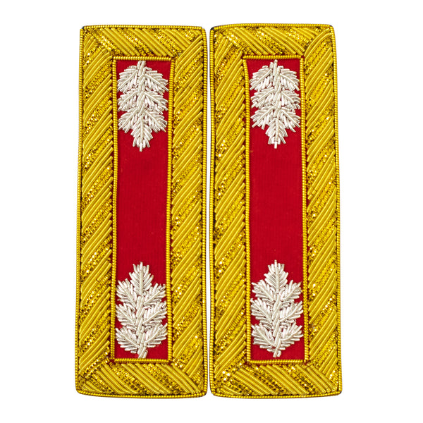 Civil War US Officer Shoulder Boards Lieutenant Colonel (Silver Oak Leaf) Artillery Red – Gold Bullion Embroidered