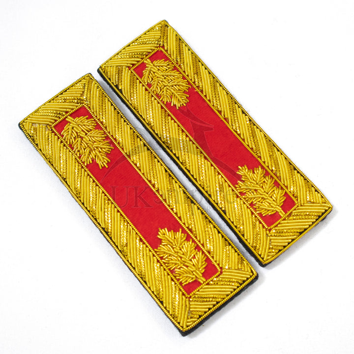 Civil War US Officer Shoulder Boards Major (Gold Oak Leaf) Artillery Red – Gold Bullion Embroidered-1