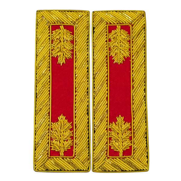 Civil War US Officer Shoulder Boards Major (Gold Oak Leaf) Artillery Red – Gold Bullion Embroidered