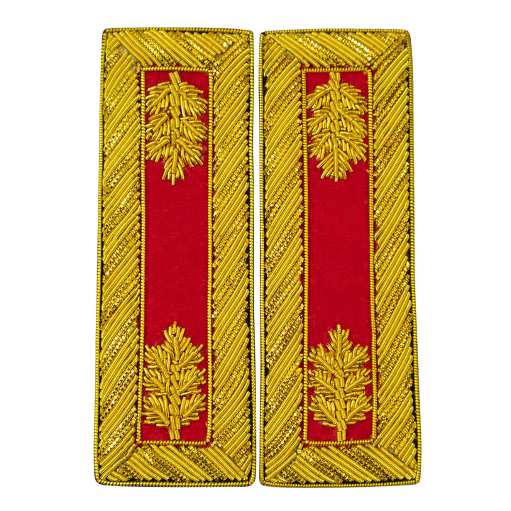Civil War US Officer Shoulder Boards Major (Gold Oak Leaf) Artillery Red – Gold Bullion Embroidered