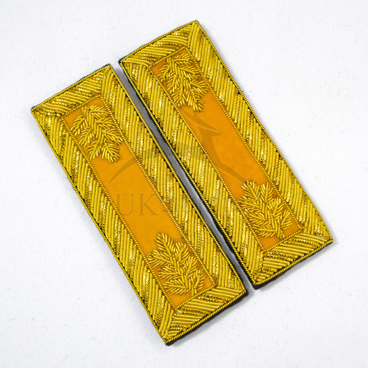Civil War US Officer Shoulder Boards Major (Gold Oak Leaf) Cavalry Yellow – Gold Bullion Embroidered-1