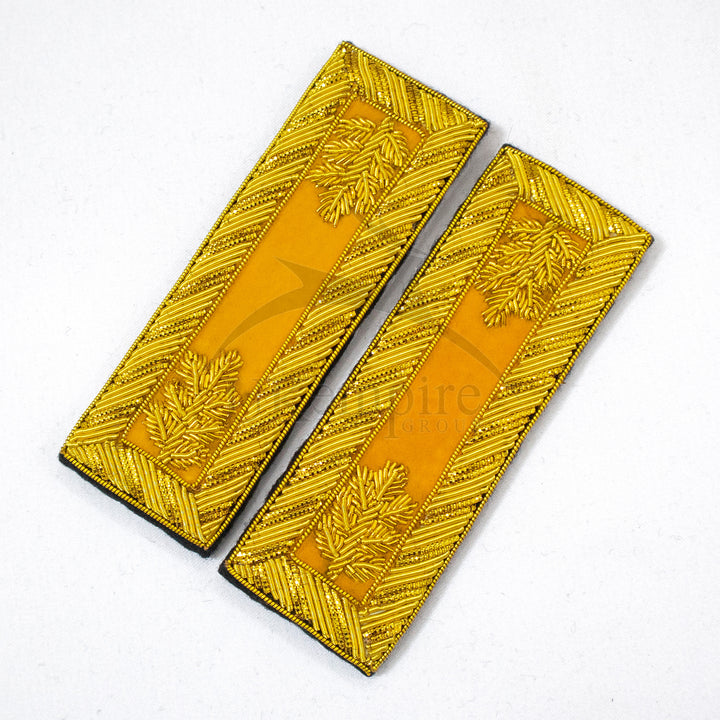Civil War US Officer Shoulder Boards Major (Gold Oak Leaf) Cavalry Yellow – Gold Bullion Embroidered-2