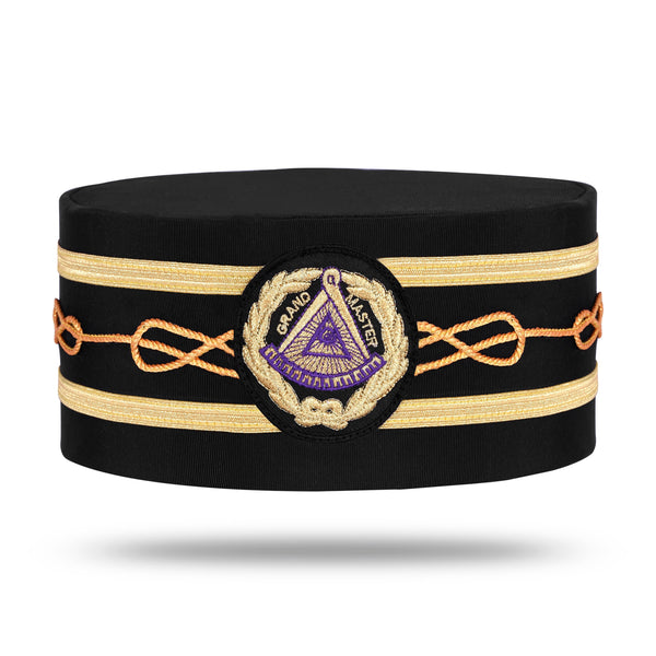 Grand Master Blue Lodge Crown Cap - Black Machine Embroidery Patch With Two Braids