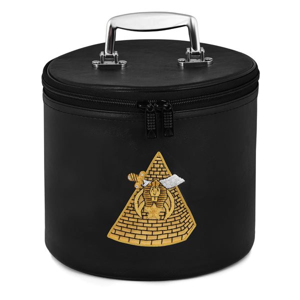 Shriners Fez Case - Black Synthetic Leather With Pyramid Emblem