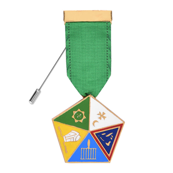 Allied Masonic Degrees Breast Jewel - Gold Plating With Green Ribbon