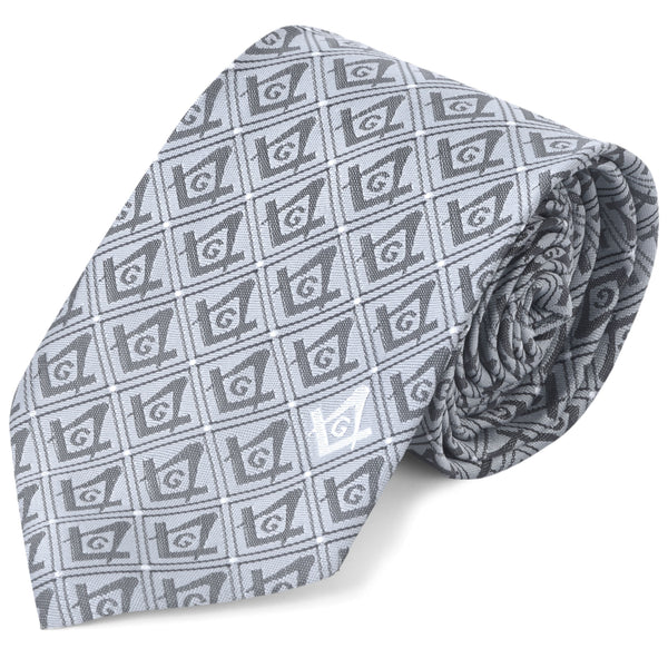 Master Mason Blue Lodge Necktie - Gray Square & Compass G Emblem