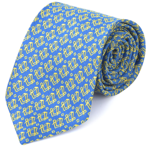 Master Mason Blue Lodge Necktie - Blue With Gold Square & Compass Emblem