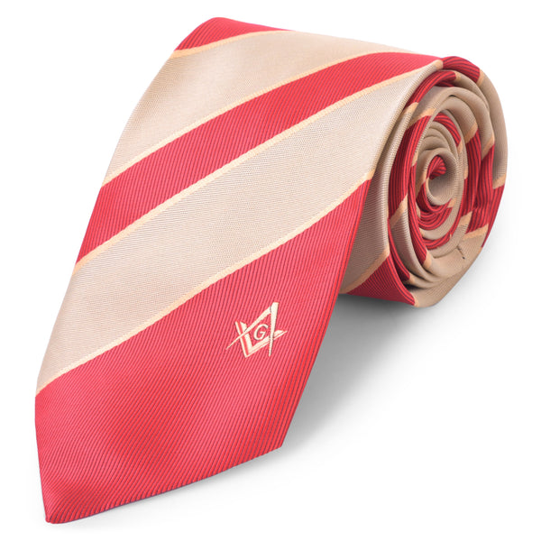 Master Mason Blue Lodge Necktie - Pink & Beige Machine Embroidery