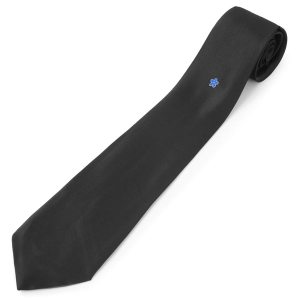 Masonic Necktie - Black With Blue Forget Me Not Symbol