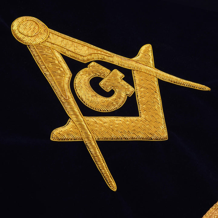 Master Mason Pattern Subtle Master Mason Blue Lodge Pedestal Cover - Dark Blue Velvet With Gold Bu ...