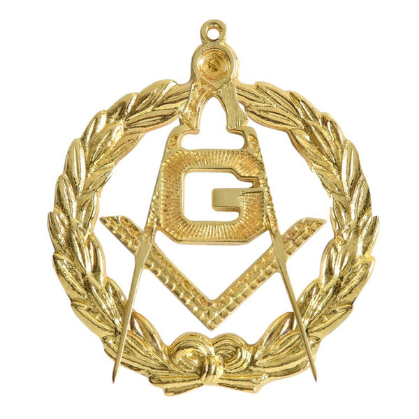 Master Mason Blue Lodge Collar Jewel - Gold Square & Compass G with Wreath