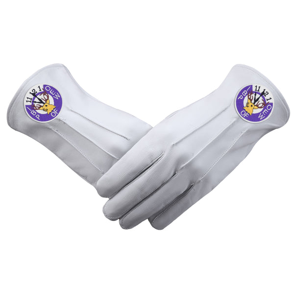 Order Of Elks Glove - White Leather With Purple Emblem - Bricks Masons