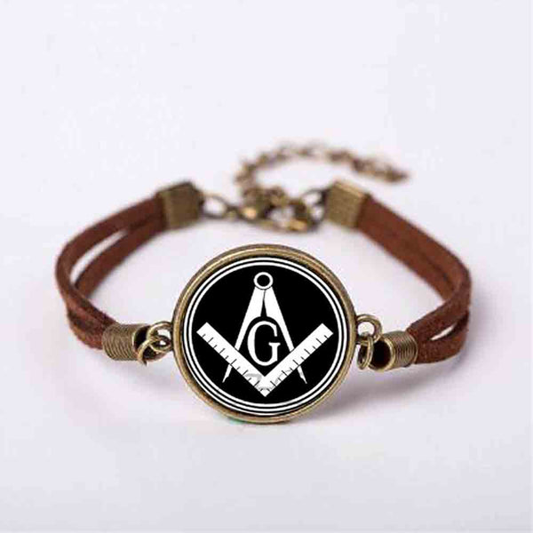 Master Mason Blue Lodge Bracelet - Square and Compass G Leather - Bricks Masons