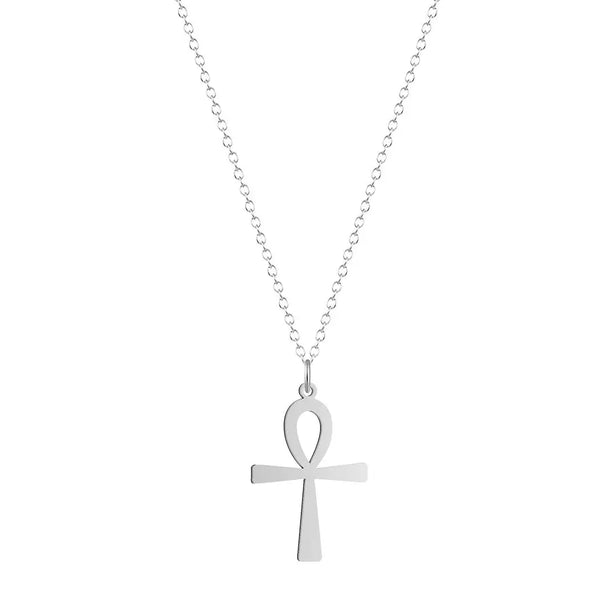 Ancient Egypt Necklace - Silver Zinc Alloy Ankh Cross Link Chain