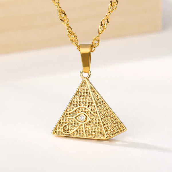Ancient Egypt Necklace - Stainless Steel Pyramid With Rhinestones