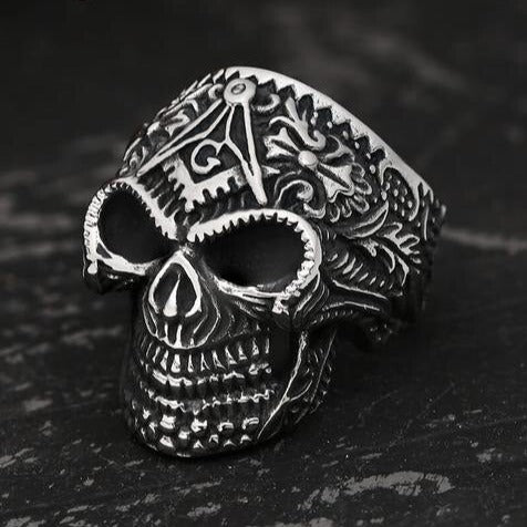 Widows Sons Ring - Gothic Skull Square and Compass G