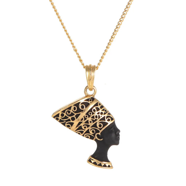 Ancient Egypt Necklace -  Zinc Alloy Gold & Black Pharaoh Head Pendant