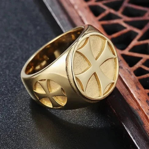 Knights Templar Commandery Ring - Gold Plated Stainless Steel With Cross