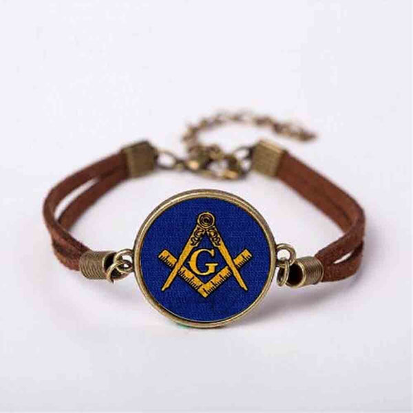 Master Mason Blue Lodge Bracelet - Square and Compass G Leather - Bricks Masons