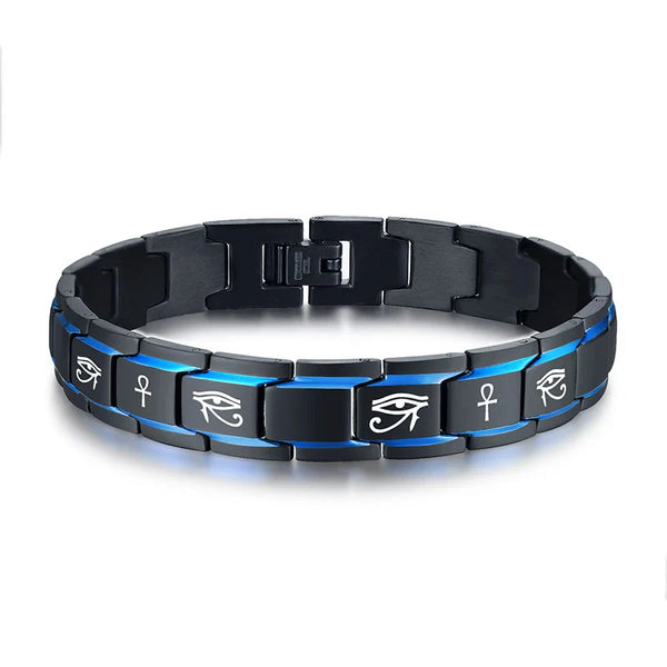 Ancient Egypt Bracelet - Stainless Steel Black & Blue Horus Eye