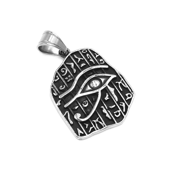Ancient Egypt Pendant - Silver & Black Stainless Steel Horus Eye