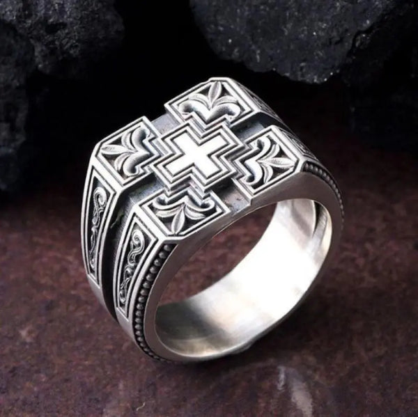 Knights Templar Commandery Ring - Silver Zinc Alloy With Cross