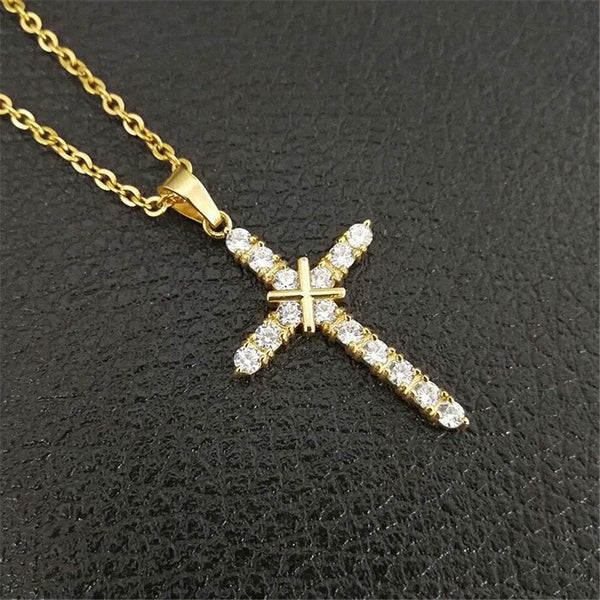 Knights Templar Commandery Necklace - Golden Rhinestones Cross Pendant