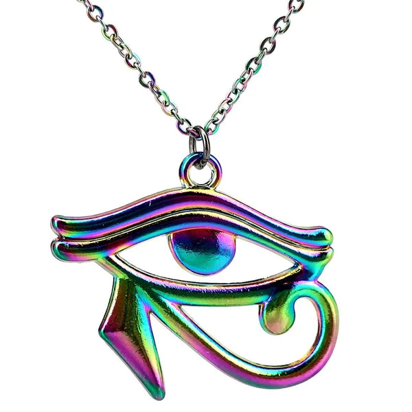 Ancient Egypt Necklace - Stainless Steel Chain Eye of Horus 20" Rainbow Colors