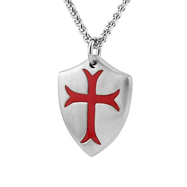 Knights Templar Commandery Necklace - Shield With Red Cross (Various Colors)