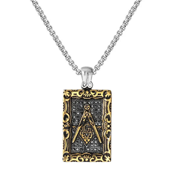 Master Mason Blue Lodge Necklace - Gold & Silver Stainless Steel Square Pendant