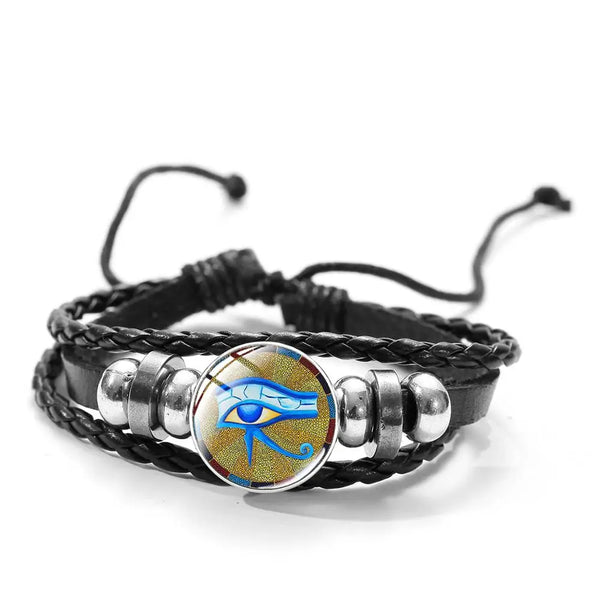 Ancient Egyptian Bracelet - Blue Rounded Glass Eye Of Horus