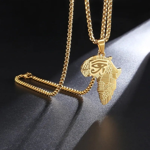 Ancient Egypt Pendant - Gold Plated Zinc Alloy Eye Of Horus Africa Map Shape