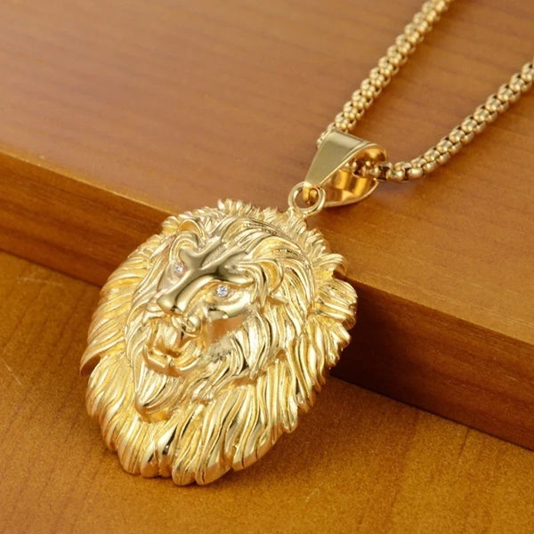 Ancient Israel Pendant - Rhinestone Lion Head Gold Plated
