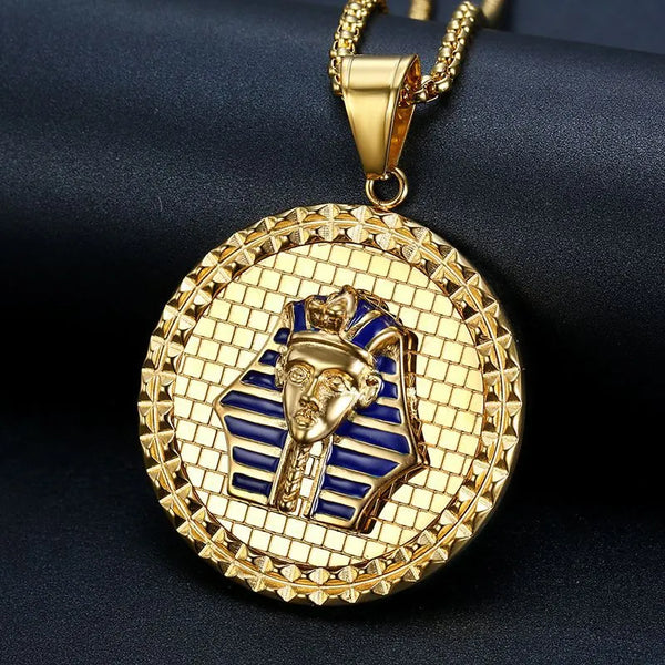 Ancient Egypt Pendant - Gold Color Pharaoh With Round Shape