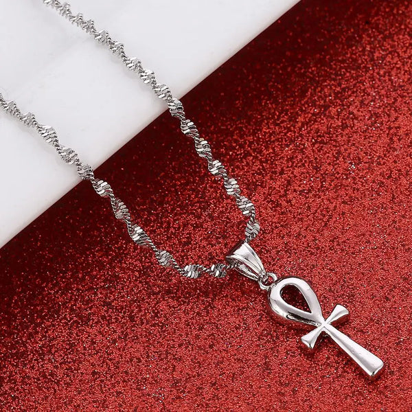Ancient Egypt Necklace - Silver Stainless Steel Ankh Cross