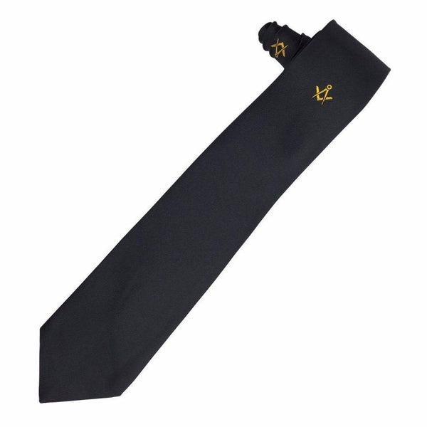 Master Mason Blue Lodge Necktie - Black Machine Embroidery