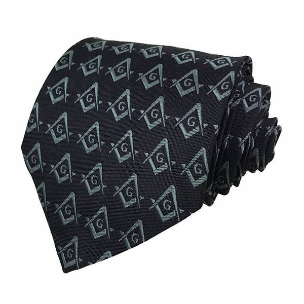 Master Mason Blue Lodge Necktie - Black with Green Square & Compass G