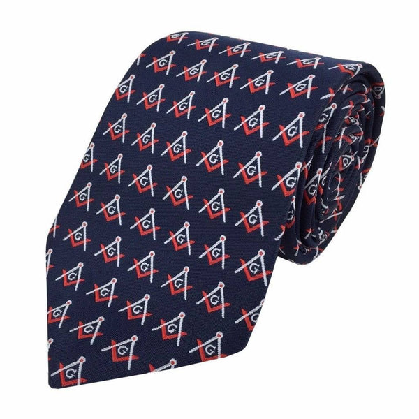 Master Mason Blue Lodge Necktie - Blue & Navy Silk Square & Compass G