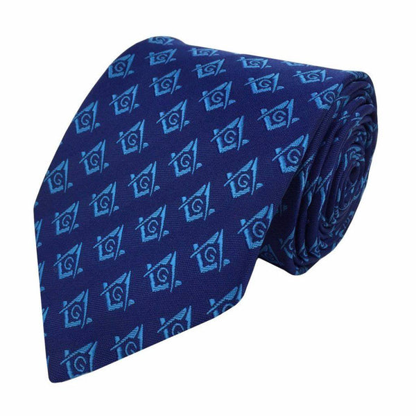 Master Mason Blue Lodge Necktie - Navy & Blue Silk Square & Compass G