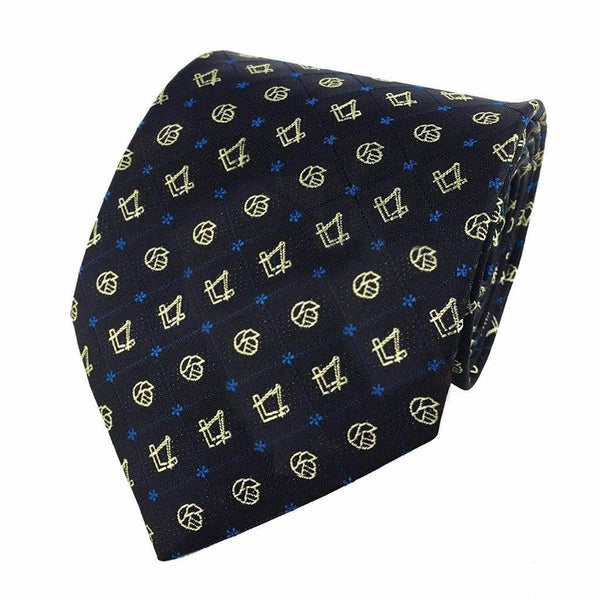 Master Mason Blue Lodge Necktie - Dark Blue Forget me Not with Square & Compass