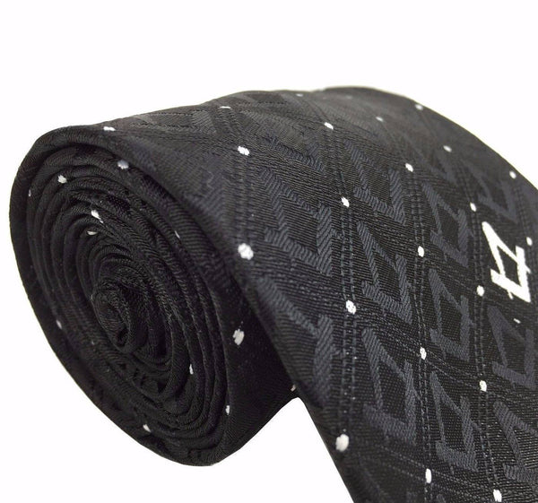 Master Mason Blue Lodge Necktie - Black with Polkadot Machine Embroidery