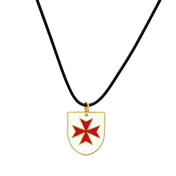 Knights Templar Commandery Necklace - Red Cross Gold Plated Shield Pendant