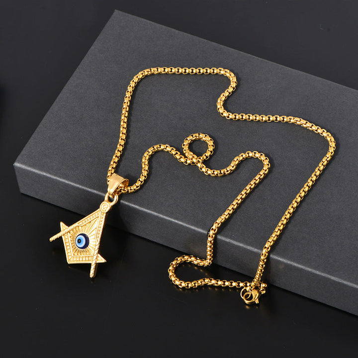 Master Mason Blue Lodge Necklace - Gold & Silver All Seeing Eye Titanium Steel Pendants - Bricks Masons