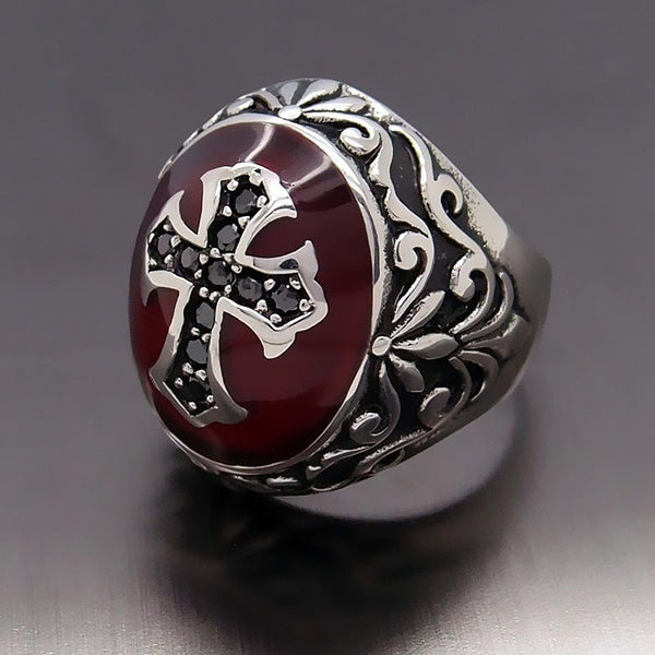 Knights Templar Commandery Ring - Red Stone With Black Cross