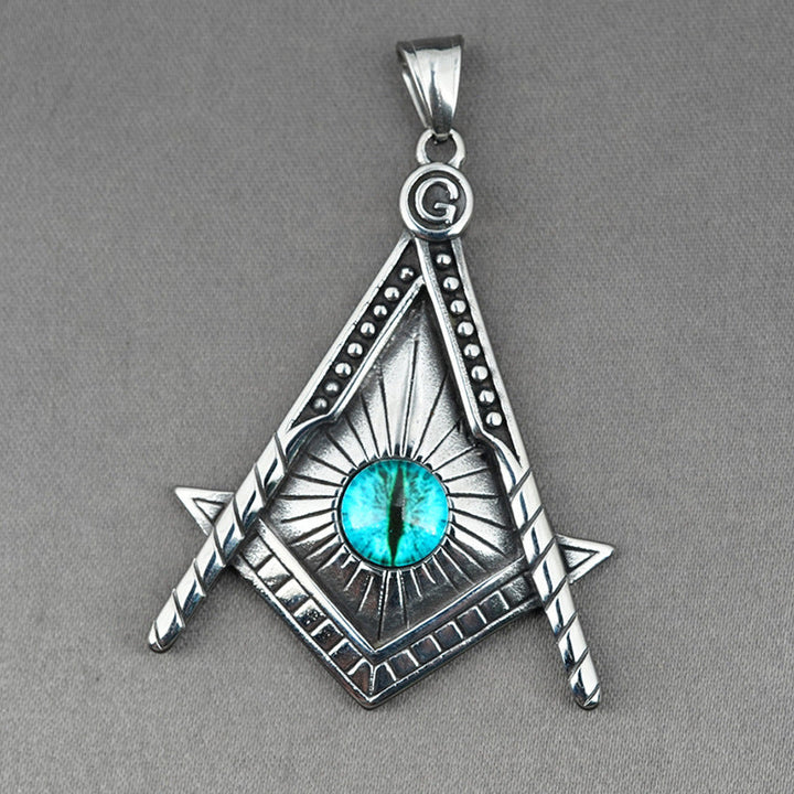 Master Mason Blue Lodge Necklace - Silver All Seeing Eye Titanium Steel Pendant - Bricks Masons
