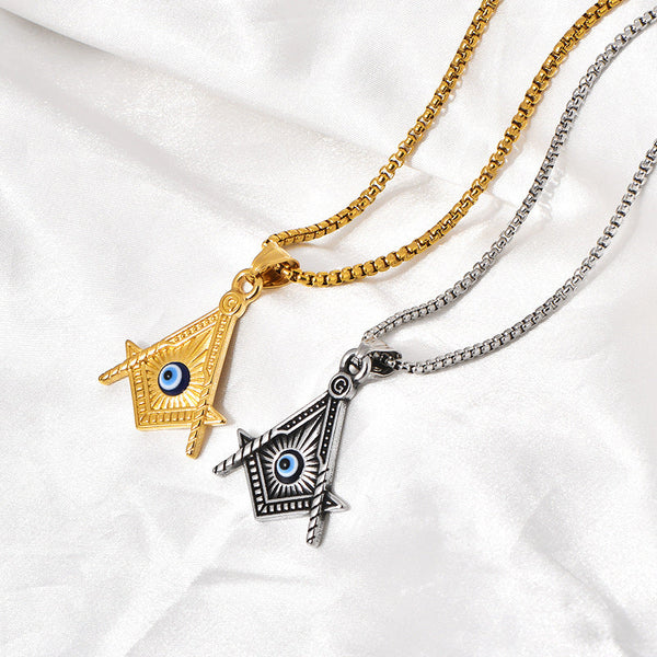 Master Mason Blue Lodge Necklace - Gold & Silver All Seeing Eye Titanium Steel Pendants